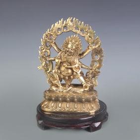A FINE BRONZE MAHAKALA SIX ARMED BUDDHA STATUE