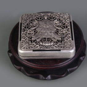 A FINE CARVED WHITE BRONZE INKBOX