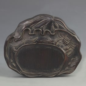 EBONY CARVED "PROSPERITY AND FORTUNE" INKSTONE