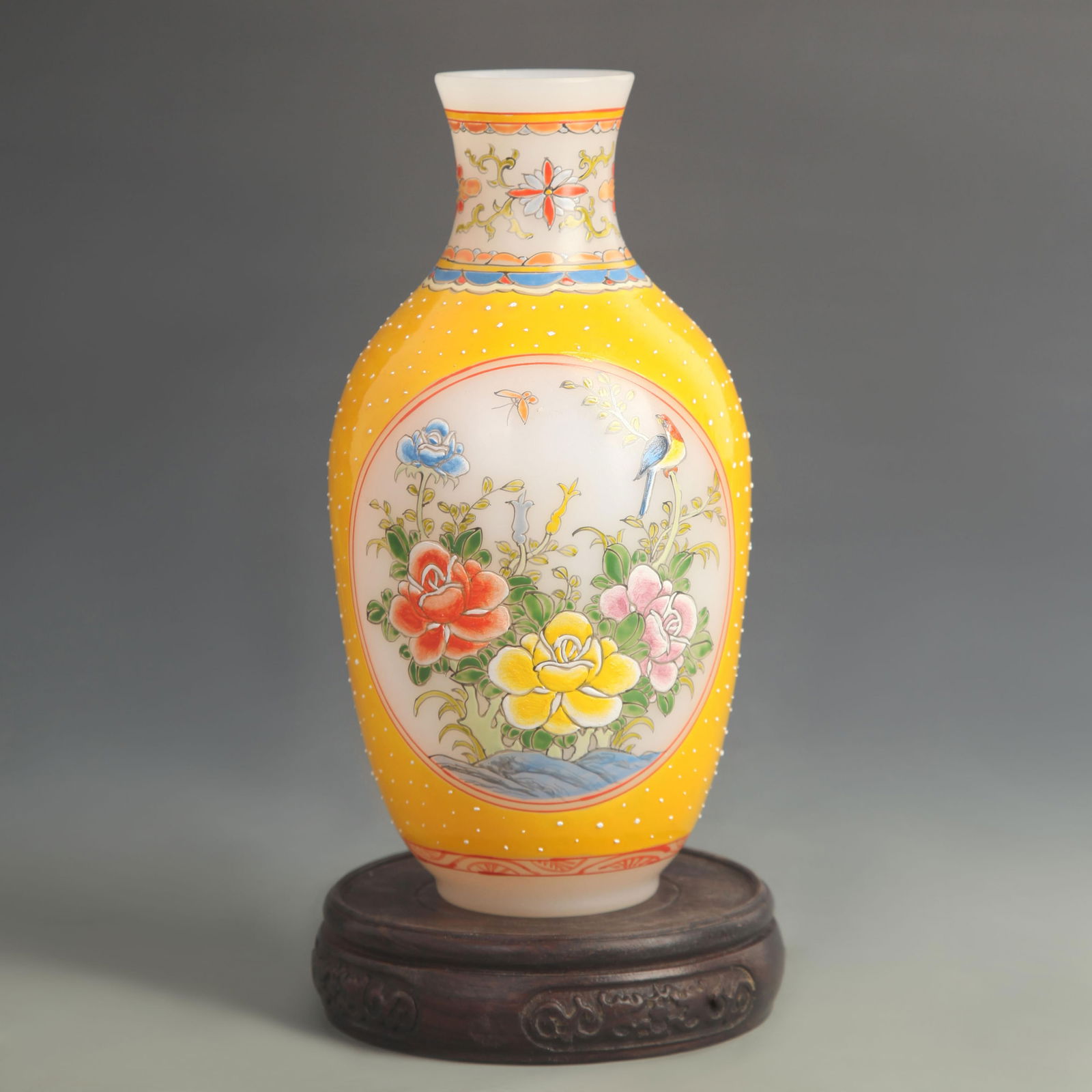 GLASS MADE CLOISONNE ENAMEL GLAZED FLORAL AND BIRD PATTERN PORCELAIN VASE (1 of 5)