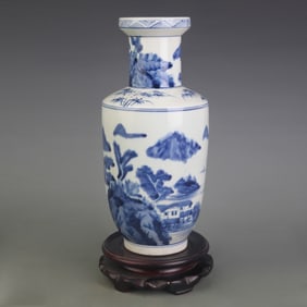 BLUE AND WHITE COLOR LANDSCAPE PATTERNED PORCELAIN BOTTLE