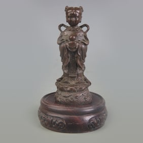SMALL BRONZE CHILD WORSHIPPING BUDDHA SCULPTURE