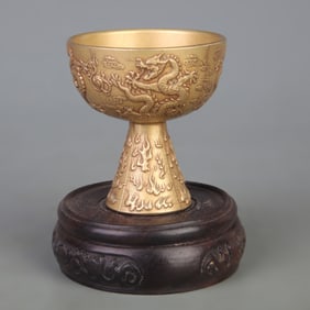 BRONZE CUP WITH DOUBLE DRAGON PLAY BEAD DESIGN