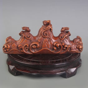 WOOD CARVED AUSPICIOUS BEAST BRUSH REST