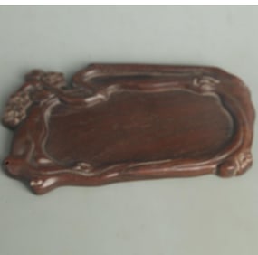 A FINE HUA IL MU CARVING WOODEN INKSTONE