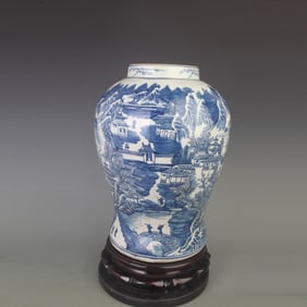 BLUE AND WHITE LANDSCAPING PATTERN PORCELAIN VASE