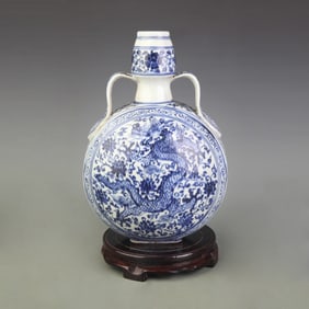 BLUE AND WHITE DRAGON PATTERN MOON STYLE PORCELAIN BOTTLE