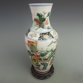 FAMILLE ROSE CHARACTER PATTERN GUAN YIN STYLE VASE