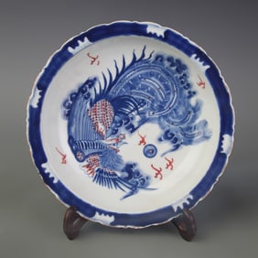 BLUE-AND-WHITE AND UNDERGLAZE RED PHOENIX PATTERN PORCELAIN PLATE