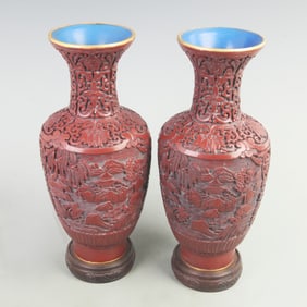 CARVED RED COPPER-BASE LANDSCAPE APPRECIATION BRONZE VASE