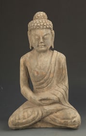 RARE STONE BUDDHA IN FIGURE OF SAKYAMUNI