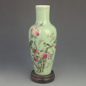FAMILLE ROSE FLOWER AND BIRD STRAIGHT-MOUTHED PORCELAIN VASE