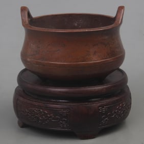 XUANDE-STYLE BRONZE TRIPOD INCENSE BURNER WITH BRIDGE-SHAPED EARS