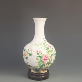 ENAMEL-COLOR FLOWER AND BIRD APPRECIATION VASE
