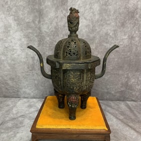 A FINE THREE FOOT FINELY CARVED BRONZE CENSER