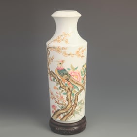 CLOISONNE GLAZED FLOWER AND BIRD PATTERN PORCELAIN VASE