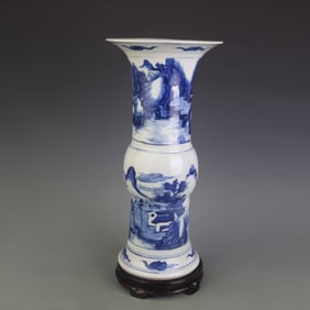 BLUE-AND-WHITE LANDSCAPE AND FIGURES PATTERN VASE