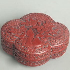 CARVED RED FLORAL PATTERN BEGONIA STYLE INCENSE BOX