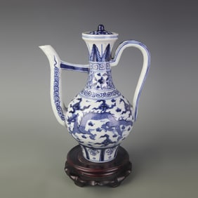 BLUE-AND-WHITE DRAGON PATTERN PORCELAIN WINE EWER