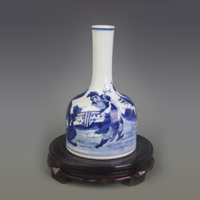 BLUE-AND-WHITE FIGURES PATTERN BELL SHAPED PORCELAIN VASE