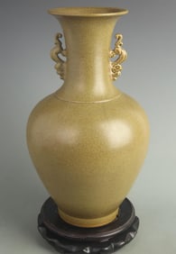 TEA-DUST COLOR GLAZED PORCELAIN VASE WITH TWIN HANDLES
