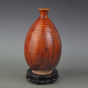 JUN GLAZE RIBBED PATTERN PORCELAIN BOTTLE