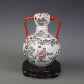 FAMILLE ROSE FIGURES PATTERN GARLIC HEAD STYLE GOURD VASE