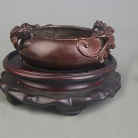 A SMALL DRAON EAR BRONZE CENSER WU YAN JING MARK