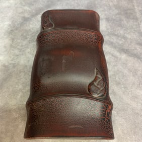 A FINE STONE INK WITH CARVED REDWOOD BOX