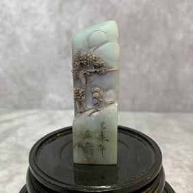 A FINELY CARVED SHOU SHAN STONE SEAL