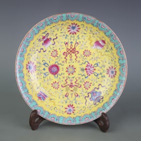 CLOISONNE ENAMEL FLOWER PATTERN PORCELAIN PLATE