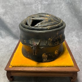MING DYNASTY PRIVATE MARK GILDED BRONZE INCENSE BURNER WITH CICADA EARS AND BAMBOO PATTERN