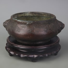 BRONZE BEAST-EAR ROUND-FOOTED INCENSE BURNER