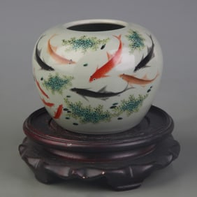 FAMILLE ROSE FISH PATTERN PORCELAIN WATER JAR