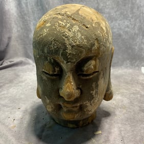 A FINE CAMPHOR WOOD CARVED SHAKYAMUNI BUDDHA HEAD
