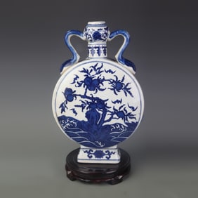 BLUE AND WHITE LONGEVITY MOON STYLE PORCELAIN BOTTLE
