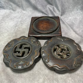 SET OF THREE QING DYNASTY REDWOOD RECTANGULAR PEDESTALS