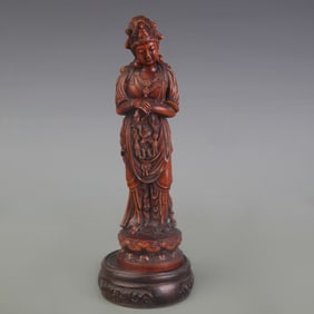 A FINE WOODEN CARVING STATUE OF GUANYIN
