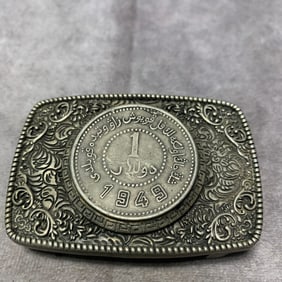 SILVER PLATEDTIBETAN COIN BELT BUCKLE
