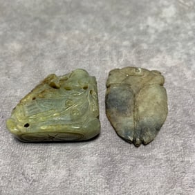 SONG DYNASTY HETIAN JADE ANIMAL MOTIF PENDANTS (2 PIECES)