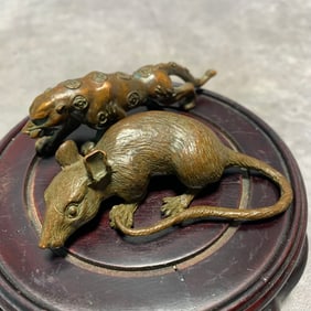 PAIR OF BRONZE RAT AND TIGER ORNAMENTS (2 PIECES)
