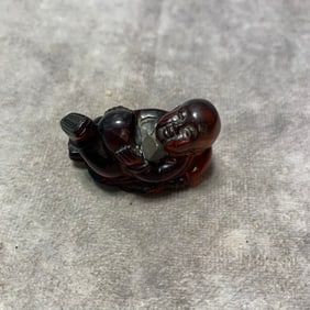 REPUBLIC-ERA JADE-SIGNED AMBER CHILD PENDANT