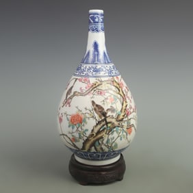 FAMILLE ROSE WITH MAGPIES ON PLUM BRANCH PATTERN PORCELAIN VASE