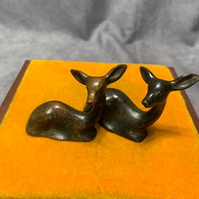 PAIR OF BRONZE AUSPICIOUS DEER ORNAMENTS
