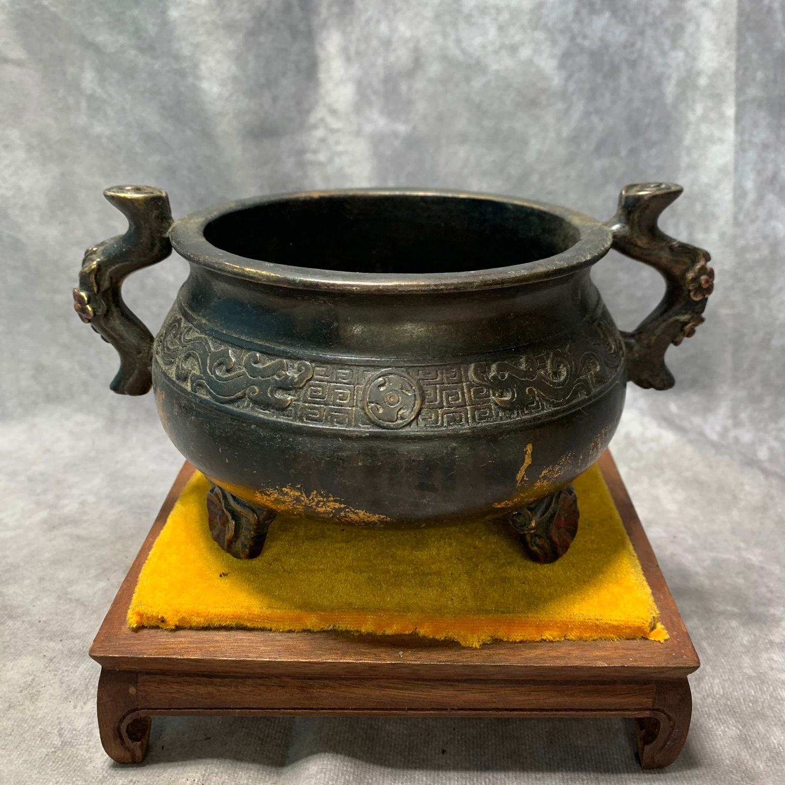 BRONZE CENSER WITH PLUM BLOSSOM HANDLES AND BEAST PATTERNS (1 of 6)