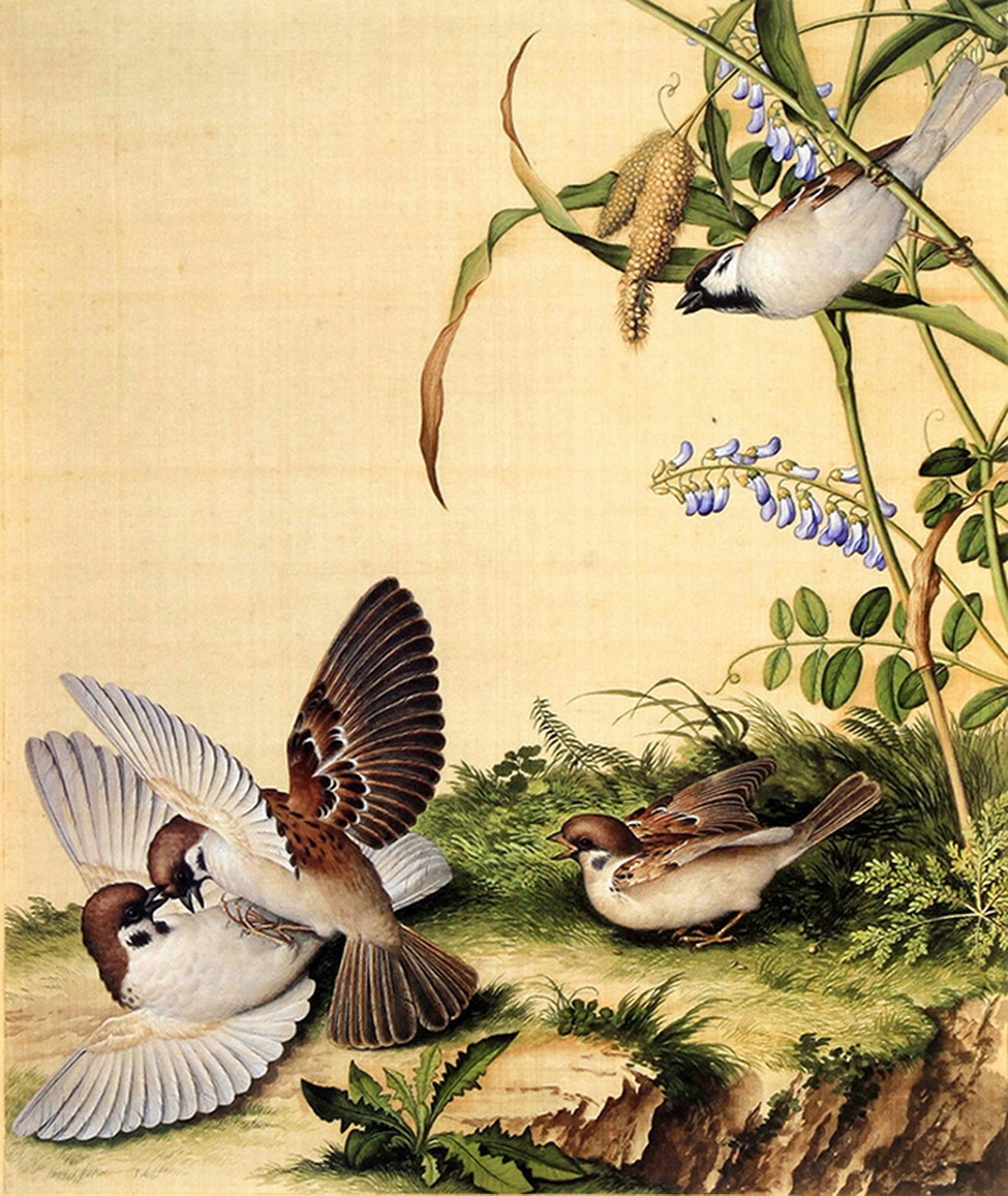 A COPY OF CHINESE PAINTING ON SILK: Contemporary; High: 11.00 inch; Width: 13.25 inch;