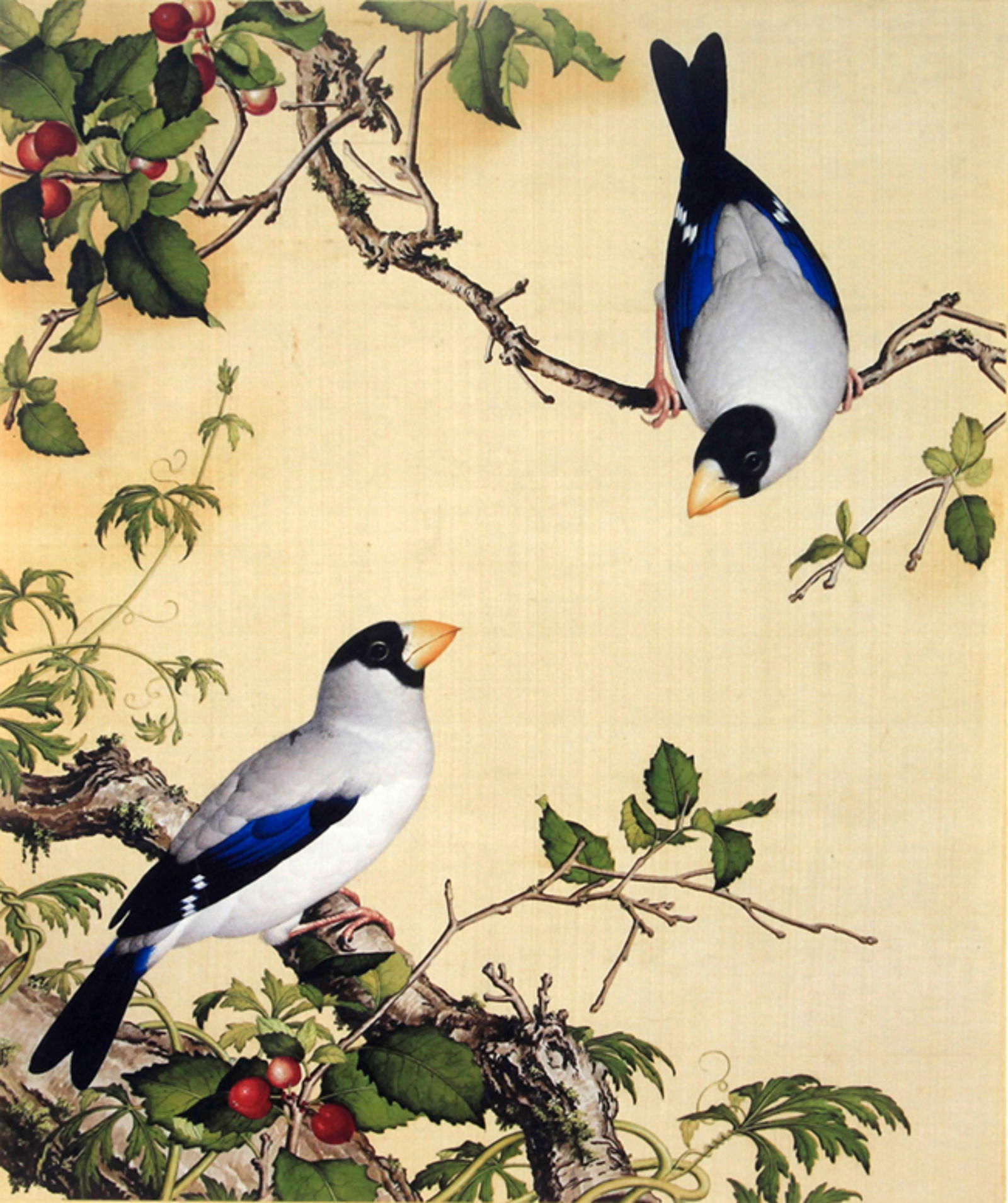 A COPY OF CHINESE PAINTING ON SILK: Contemporary; High: 11.00 inch; Width: 13.25 inch;