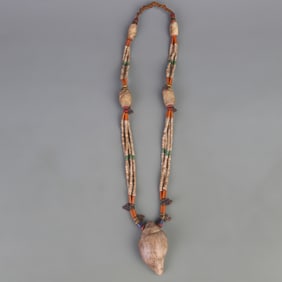 TIBETAN BUDDHIST NECKLACE (CLAM SHELL, CORAL, CONCH SHELL, ETC.)