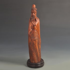 A FINE BOXWOOD MADE QU YUAN STATUE