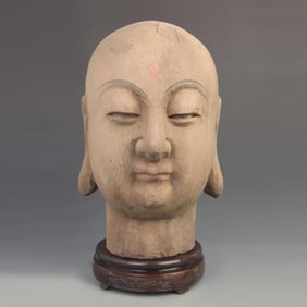 LARGE WOOD MADE KSITIGARBHA BUDDHA HEAD